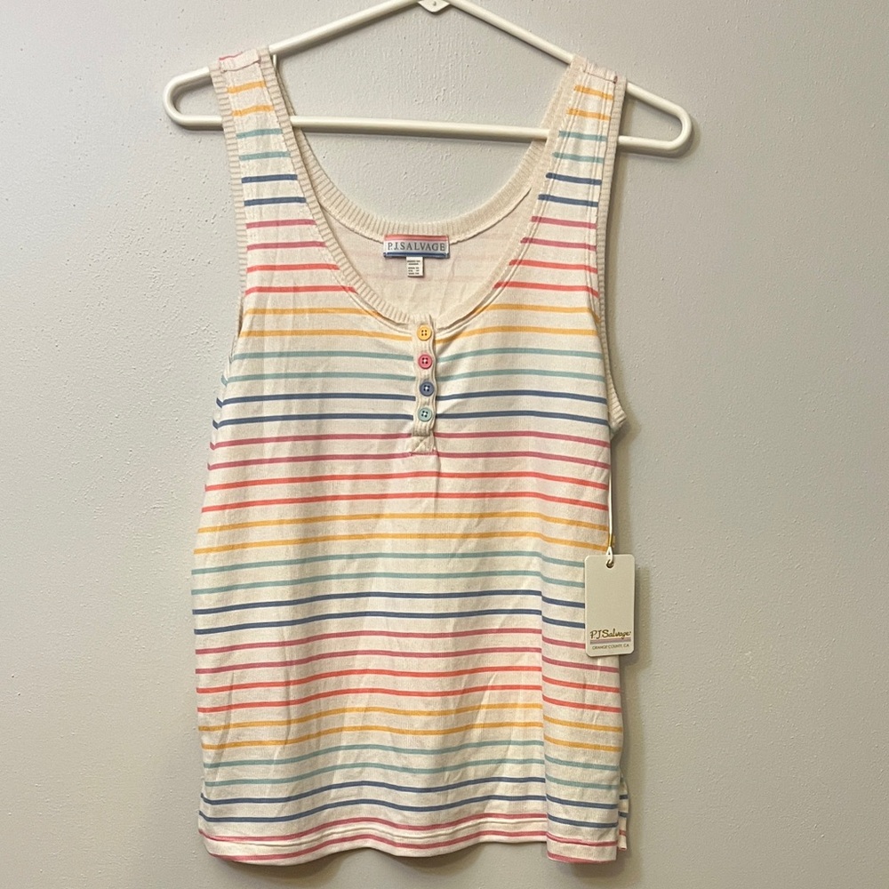 P.J. Salvage Striped Tank Top with Button Detail